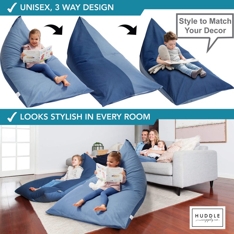 Huddle Supply Co Huddle Original Stuffed Animal Storage Chair Washable Bean Bag Cover (No Filler) for The Perfect Kids Bean Bag Chair. XL Bean Bag Stuffed Animal Storage Bags | Store 100+ Toys 100% Cotton Blue Denim - Image 4